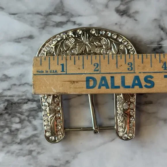 Nocona Silver Tone Buckle With Rhinestones Womens Western Bling Floral Etched - Picture 4 of 6